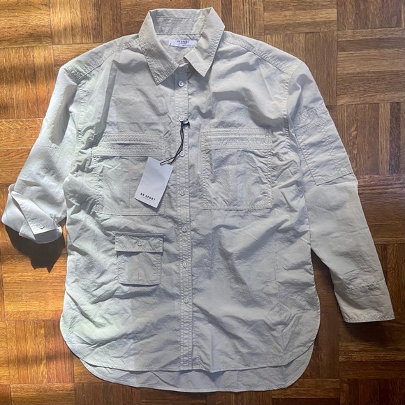 NWT Oversized sporty windbreaker khaki button down shirt, Frankie Shop ish - Picture 2 of 7